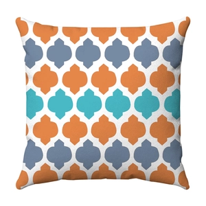 Detailed close-up of Moroccan quatrefoil geometric pattern on soft square pillowcase