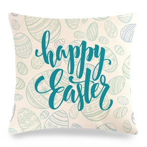 Λινή θήκη μαξιλαριού με γράμματα Happy Easter και πολύχρωμα σχέδια αυγών
