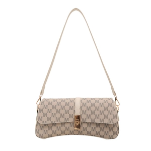 Sac à bandoulière crème rétro avec monogramme M noir et fermoir rotatif doré élégant