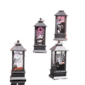Halloween decorative LED lanterns with witch and pumpkin silhouette patterns in 4 pieces set