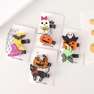Halloween Hair Clips Glittery Pumpkin Ghost Bat Cat Wizard Hat Felt Hairpins Party Favors For Kids Girls Women