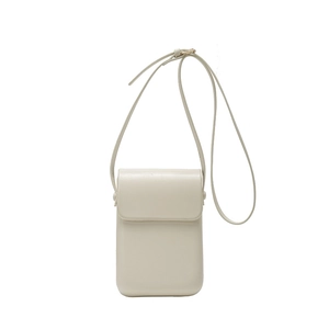 Minimalist beige vertical mini crossbody cell phone bag with sleek PU leather finish