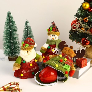 3D plush Christmas gift bags set with Santa, snowman and reindeer figures and zippers