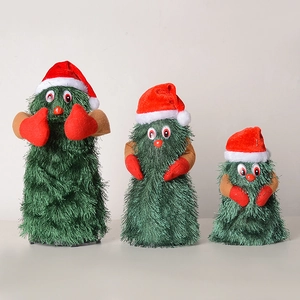 Three sizes of plush singing dancing Christmas tree toys with hats and red gloves