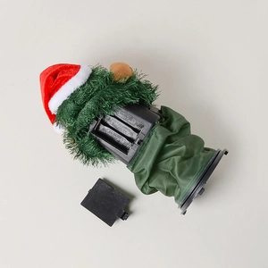 Detail view of the battery compartment for the animated plush Christmas tree toy