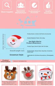 Detailed size chart and materials for plush Santa and reindeer cartoon hair accessories