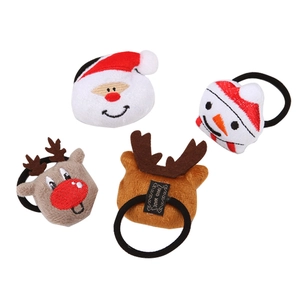 Cute Christmas plush hair ties set featuring Santa, snowman and reindeer designs