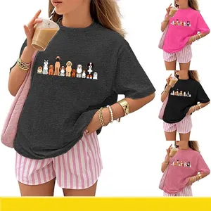 Kids Cartoon Dogs Print T-Shirt Cotton Polyester Blend Short Sleeve Round Neck Casual Animal Pattern Top