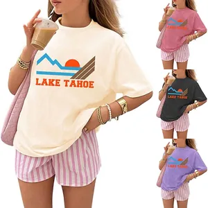 Lake Tahoe Kinder Grafik T-Shirt Casual Baumwollmischung Kurzarm Rundhals Tee Für Jungen Mädchen Sommer Outdoor Kleidung