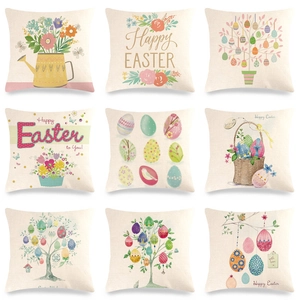 Fodera per Cuscino in Lino con Uova di Pasqua e Fiori Federa Quadrata Decorativa per Divano Casa Vacanze Senza Interno