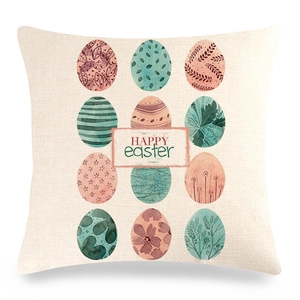 Federa in lino con uova di Pasqua dipinte a mano e scritta Happy Easter