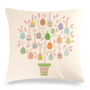 Federa per cuscino in lino con albero di uova di Pasqua e motivi floreali vintage