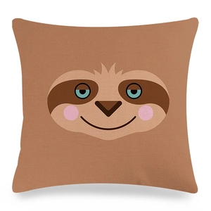 Detailed macro view of linen fabric texture on square sloth print cushion cover