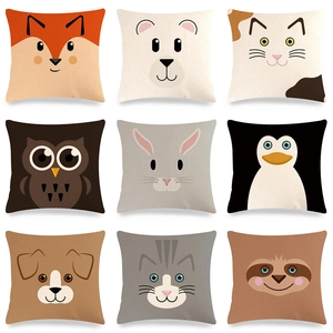 Cartoon Animal Face Linen Pillowcase Square Decorative Cushion Cover For Sofa Living Room Home Decor Without Insert
