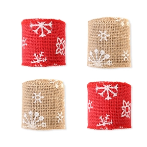 Christmas burlap ribbons with white snowflakes for tree decoration and DIY gift wrapping