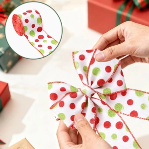 Polka dot Christmas ribbon in red and green for DIY gift wrapping and holiday bows