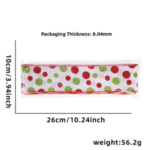 Detailed size specifications of Christmas polka dot ribbon with red and green sequins