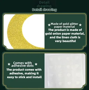 Detail view of gold glitter paper moon decoration with adhesive dots for festival DIY