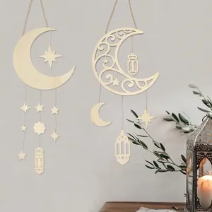 Pendenti in legno con luna e stelle per decorazioni Ramadan, design traforato