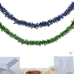 Blue and green tinsel garland with gold star and moon motifs for Arabic holiday decor