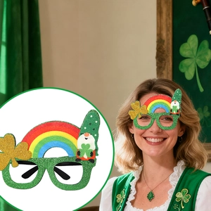Gafas de San Patricio con purpurina verde trébol y gnomo para fiestas temáticas