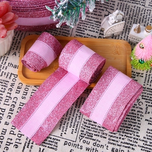 Roze Glitter Kerstlint Met Satijnen Middenstreep Voor DIY Strikken Cadeauverpakking Bruiloft Feest Decoratief Polyester Lint