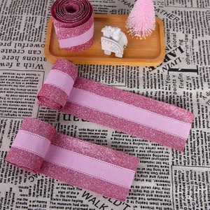2M Pink glitter ribbon for gift wrapping and festive decoration with lace edges