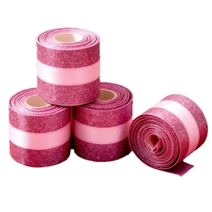 Pink glitter and satin ribbon for gift wrapping, set of four rolls for DIY crafts