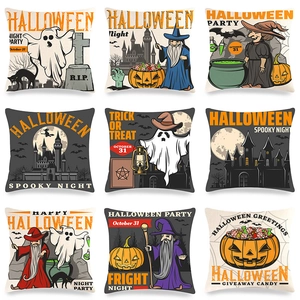 Halloween Kussensloop Linnen Decoratieve Kussenhoes Pompoen Heks Geest Kasteel Patroon Vierkante Kussensloop Home Decor