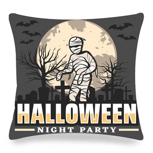 Halloween kussensloop met mummie en maan illustratie op grijze stof voor bank decor