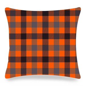 Classic orange and black plaid checkered throw pillow cover in a square shape