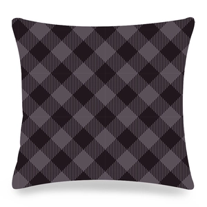 Square Christmas pillow case featuring classic black and dark grey buffalo plaid patterns