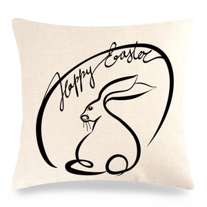 Federa per cuscino in lino beige con coniglietto di Pasqua per divano di casa
