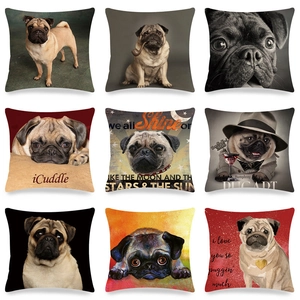 Pug Dog Linen Throw Pillow Cover Decorative Cushion Case For Sofa Home Living Room Square Animal Pattern Bedding Decor