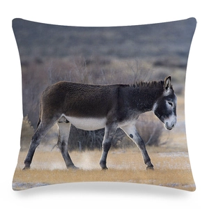 Funda de cojín de lino con estampado de burro realista para decoración de sofás