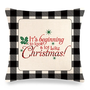 Housse de coussin de Noël en lin avec motif écossais et citation de vacances