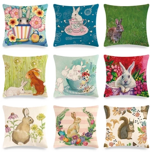 Ostern Hase Leinen Kissenbezug Blume Osterei Kaninchen Druck Dekorative Wurfkissen Bezug Für Sofa Wohnzimmer Heimdekor