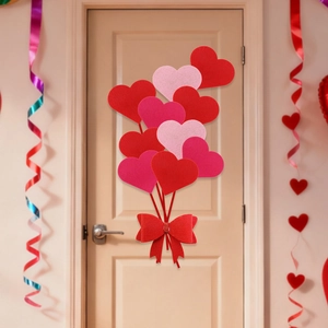 Romantic Valentine heart felt wall sticker with red bow for home window DIY decor