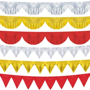 Metallic foil tassel banner with scalloped and triangular fringe for birthday party decoration