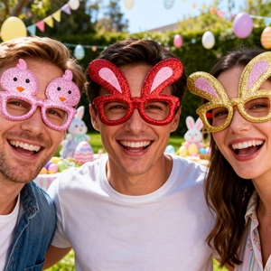 Lot de lunettes de fête de Pâques avec oreilles de lapin pailletées et motifs poussins