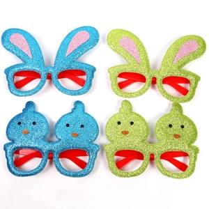 Lot de 4 lunettes de Pâques scintillantes avec oreilles de lapin et poussins