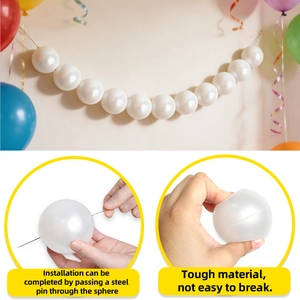 Detail showing durable white pearl beads with needle threading process for DIY decor