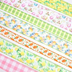 Ostern Drahtkante Polyester Band Hase Karotte Ei Zitrone Druck Deko Band Für Kranz Geschenkverpackung Party DIY Dekor