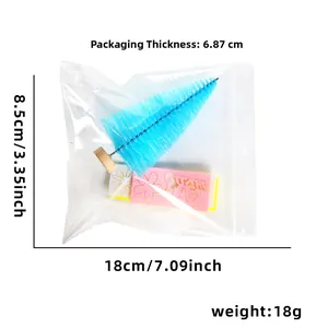 Detailed view of blue Easter egg tree decor in package with 18cm length dimension labels