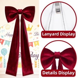 Large burgundy velvet bow with long streamers for birthday and wedding party decoration