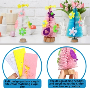 Mini Easter egg tree set with felt flowers and wooden base for spring home decoration