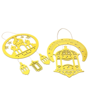 Eid Mubarak golden moon and star wooden hanging signs for Ramadan home wall decoration