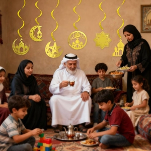 Golden Ramadan hanging swirl decorations with moon and star motifs for party decor