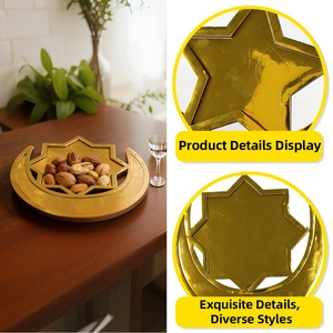 Golden star and moon wooden tray set for Ramadan festive nut and snack serving decor