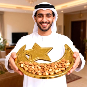 Ramadan Moon Star Wooden Tray Serving Plate Food Storage Table Decor Eid Mubarak Islamic Ornament